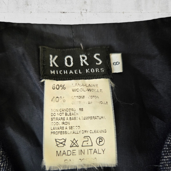 90s Vintage Michael Kors Navy Wool Blend Chambray Single Breasted Jacket Size 8 - Picture 3 of 10